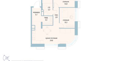 2-к. квартира, 69&nbsp;м²