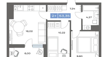 2-к. квартира, 53 м²