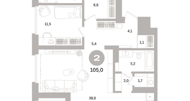 2-к. квартира, 104 м²