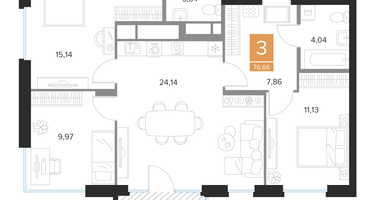 3-к. квартира, 76&nbsp;м²