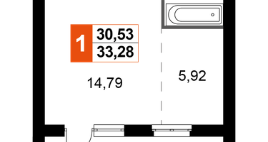 1-к. квартира, 33&nbsp;м²