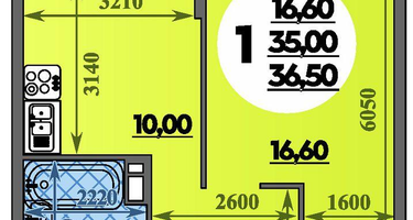 1-к. квартира, 36&nbsp;м²