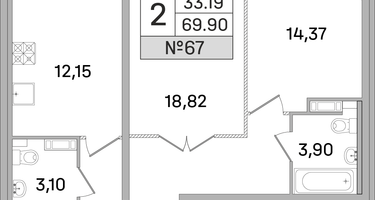 2-к. квартира, 69&nbsp;м²