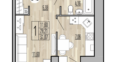 1-к. квартира, 31&nbsp;м²