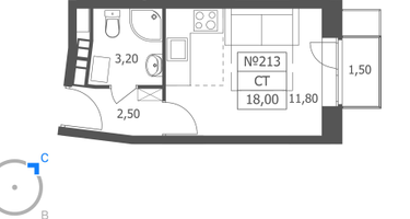Студия, 18&nbsp;м²