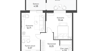 1-к. квартира, 49&nbsp;м²