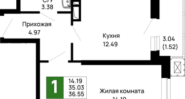 1-к. квартира, 36&nbsp;м²