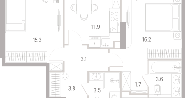 2-к. квартира, 59&nbsp;м²