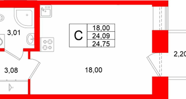 Студия, 24&nbsp;м²
