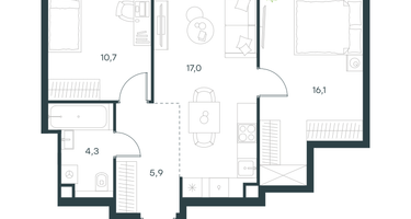 2-к. квартира, 54 м²