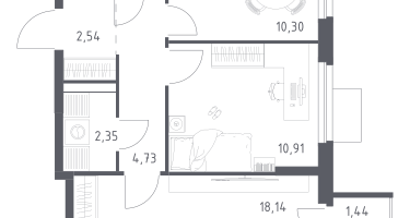 2-к. квартира, 52&nbsp;м²