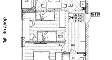 2-к. квартира, 51&nbsp;м²