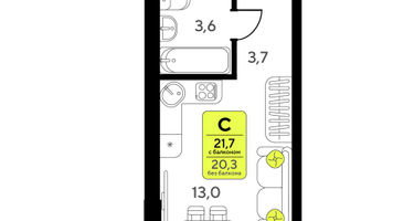 Студия, 21 м²