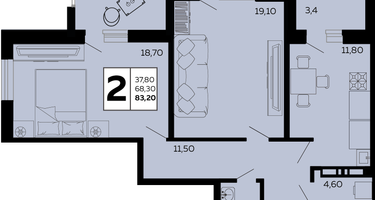 2-к. квартира, 84&nbsp;м²