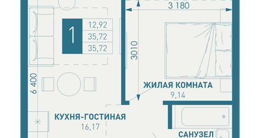 1-к. квартира, 37&nbsp;м²