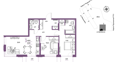 3-к. квартира, 68 м²