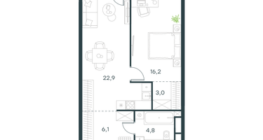 1-к. квартира, 53&nbsp;м²