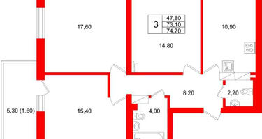 3-к. квартира, 75&nbsp;м²