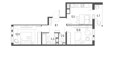 2-к. квартира, 56&nbsp;м²