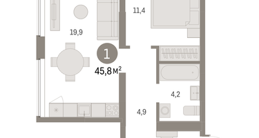 1-к. квартира, 45&nbsp;м²