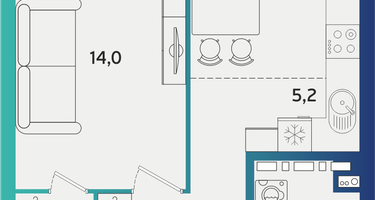 1-к. квартира, 39&nbsp;м²
