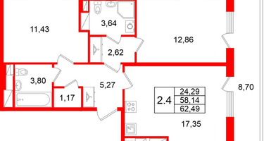 2-к. квартира, 58&nbsp;м²