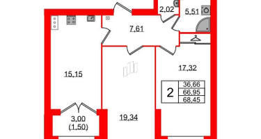 2-к. квартира, 71&nbsp;м²