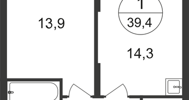 1-к. квартира, 39&nbsp;м²