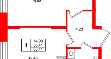 1-к. квартира, 35&nbsp;м²