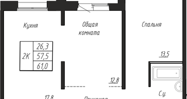 2-к. квартира, 61&nbsp;м²