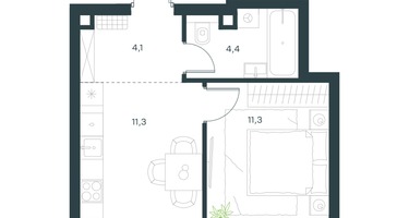 1-к. квартира, 31&nbsp;м²