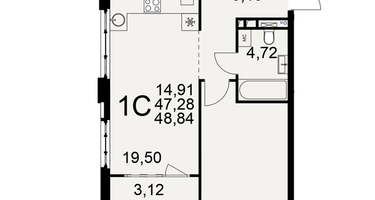 1-к. квартира, 47&nbsp;м²