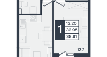 1-к. квартира, 38 м²