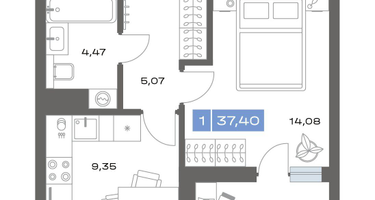 1-к. квартира, 37&nbsp;м²