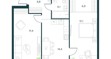 2-к. квартира, 64&nbsp;м²
