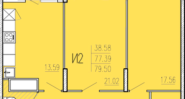 2-к. квартира, 79&nbsp;м²