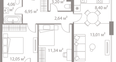 2-к. квартира, 62&nbsp;м²