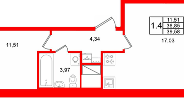 1-к. квартира, 36 м²