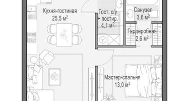 1-к. квартира, 51&nbsp;м²