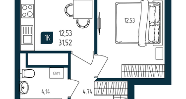 1-к. квартира, 31 м²