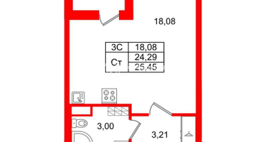 Студия, 24 м²