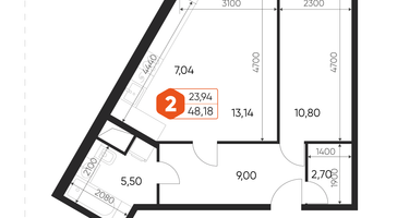 2-к. квартира, 48&nbsp;м²