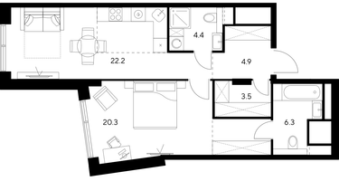 Студия, 61 м²