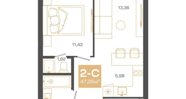 2-к. квартира, 47&nbsp;м²