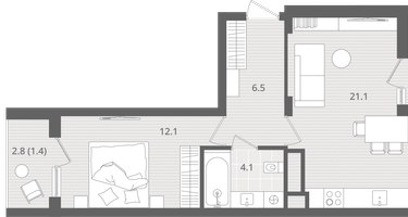 1-к. квартира, 47&nbsp;м²