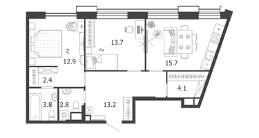 2-к. квартира, 68 м²