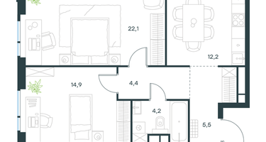 2-к. квартира, 63&nbsp;м²