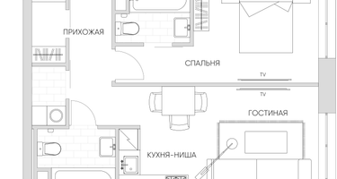 Студия, 44 м²