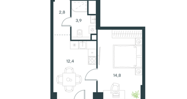 1-к. квартира, 34 м²