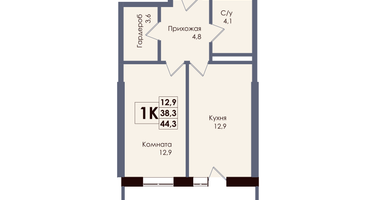1-к. квартира, 40 м²